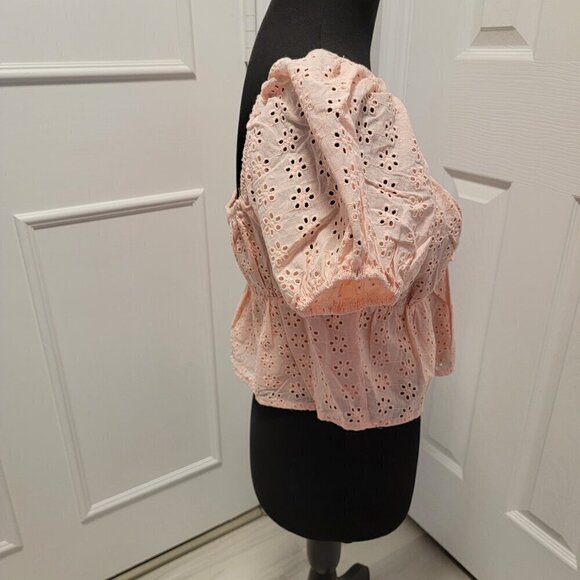 Heatherly Pastel Peach Eyelit Blouson Penelope Crop Top Size M - Picture 8 of 15